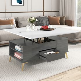 Modern Lift Top Coffee Table Multi Functional Table with Drawers in Gray & White