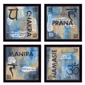 "Yoga Collection " 4-Piece Vignette By Debbie DeWitt, Printed Wall Art, Ready To Hang Framed Poster, Black Frame