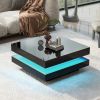 ON-TREND High Gloss Minimalist Design with LED Lights, 2-Tier Square Coffee Table, Center Table for Living Room, 31.5''x31.5''x14.2'',Black