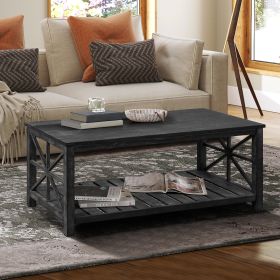 52''W Handcrafted Coffee Table In Front Of The Sofa Or Loveseat For Living Room(Antique Black Color)