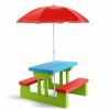 Kids Picnic Folding Table and Bench Set with Umbrella