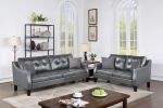 Contemporary Living Room Furniture 2-Pcs Sofa Set Grey Gel Leatherette Couch Sofa And Loveseat Plush Cushion Tufted Plush Sofa Pillows