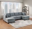 Modular Sectional 6pc Set Living Room Furniture U-Sectional Tufted Nail heads Couch Gray Linen Like Fabric 2x Corner Wedge 2x Armless Chairs and 2x Ot