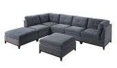 Ash Grey Chenille Fabric Modular Sectional 7pc Set Living Room Furniture U-Sectional Couch 2x Corner Wedge 3x Armless Chairs and 2x Ottomans Tufted Ba