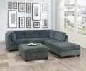 Living Room Furniture Grey Chenille Modular Sectional 6pc Set Corner L-Sectional Modern Couch 2x Corner Wedge 2x Armless Chairs and 2x Ottomans Plywoo