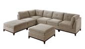 Camel Chenille Fabric Modular Sectional 7pc Set Living Room Furniture L-Sectional Couch 2x Corner Wedge 3x Armless Chairs and 2x Ottomans Tufted Back