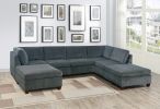 Living Room Furniture Gray Chenille Modular Sectional 7pc Set U-Sectional Modern Couch 2x Corner Wedge 3x Armless Chairs and 2x Ottoman Plywood