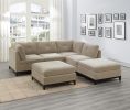 Camel Chenille Fabric Modular Sectional 6pc Set Living Room Furniture Corner L-Sectional Couch 2x Corner Wedge 2x Armless Chairs and 2x Ottomans Tufte