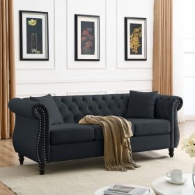 [Video] 80" Chesterfield Sofa Black Velvet for Living Room, 3 Seater Sofa Tufted Couch with Rolled Arms and Nailhead for Living Room, Bedroom, Office,