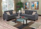 Living Room Furniture 2pc Sofa Set Blue Grey Polyfiber Tufted Sofa Loveseat w Pillows Cushion Couch Solid pine