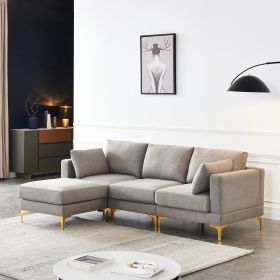 ADF Living Room Furniture Modern Leisure L Shape Couch Grey Fabric