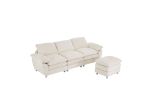 Modern Deep 3-Seat Sofa Couch with Ottoman, Polyester Sofa Sleeper Comfy Upholstered Furniture for Living Room, Apartment, Studio, Office, Beige