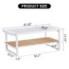 Modern minimalist white double layered solid wood coffee table. Glass tabletop, imitation rattan edge table. Rectangular table suitable for living roo