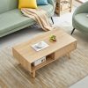 41.34" Rattan Coffee table, sliding door for storage, solid wood legs, Modern table for living room , natural