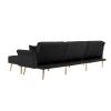 Modern Velvet Upholstered Reversible Sectional Sofa Bed ; L-Shaped Couch with Movable Ottoman and Nailhead Trim For Living Room. (Black)