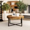 33.86"Modern Retro Splicing Round Coffee Table, Fir Wood Table Top with Black Cross Legs Base(Same SKU:W757127347)