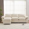 Modern Deep 3-Seat Sofa Couch with Ottoman, Polyester Sofa Sleeper Comfy Upholstered Furniture for Living Room, Apartment, Studio, Office, Beige