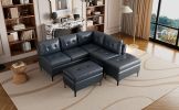 94.88" L-Shaped Corner Sofa Pu Leather Sectional Sofa Couch with Movable Storage Ottomans for Living Room, Blue