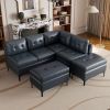 94.88" L-Shaped Corner Sofa Pu Leather Sectional Sofa Couch with Movable Storage Ottomans for Living Room, Blue