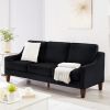 Modern 3 Piece seat Sofa Couch with Scooped Armrest/Wood legs,Upholstered Velvet 3-seat Sofa with Removable Cushions for Livingroom Bedroom,Black