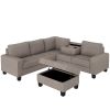 Sectional Corner Sofa L-shape Couch Space Saving with Storage Ottoman &amp; Cup Holders Design for Large Space Dorm Apartment