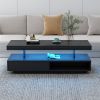 U-Can LED Coffee Table with Storage, Modern Center Table with 2 Drawers and Display Shelves, Accent Furniture with LED Lights for Living Room,Black