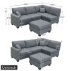 [VIDEO provided][New]89.8*60.2" Modern Sectional Sofa,5-Seat Modular Couch Set with Convertible Ottoman,L-Shape Linen Fabric Corner Couch Set with 2 P