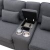 [VIDEO provided] [New] 114.2" Upholstered Sofa with Console, 2 Cupholders and 2 USB Ports Wired or Wirelessly Charged, Modern Linen Fabric Couches wit