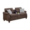 2pcs Sofa set Living Room Furniture Dark Coffee Plush Polyfiber Sofa Loveseat w Console Pillows Couch