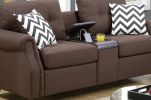 2pcs Sofa set Living Room Furniture Dark Coffee Plush Polyfiber Sofa Loveseat w Console Pillows Couch