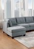 Modular Sectional 6pc Set Living Room Furniture U-Sectional Tufted Nail heads Couch Gray Linen Like Fabric 2x Corner Wedge 2x Armless Chairs and 2x Ot