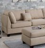 Sand Color 3pcs Sectional Living Room Furniture Reversible Chaise Sofa And Ottoman Polyfiber Linen Like Fabric Cushion Couch