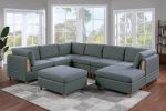 Living Room Furniture 8pc Sectional Sofa Set Steel Dorris Fabric Couch 3x Wedges 3x Armless Chair And 2x Ottomans