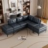 94.88" L-Shaped Corner Sofa Pu Leather Sectional Sofa Couch with Movable Storage Ottomans for Living Room, Blue