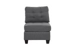 Modular Sectional 6pc Set Living Room Furniture Corner Sectional Tufted Nail heads Couch Gray Linen Like Fabric 3x Corner Wedge 2x Armless Chairs and