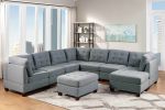 Modular Sectional 9pc Set Living Room Furniture Corner Sectional Tufted Nail heads Couch Gray Linen Like Fabric 3x Corner Wedge 4x Armless Chairs and