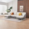 Modern large area Linen+Leathaire fabric color matching segmented sofa, ultra wide lounge chair, golden legs, U-shaped, gray+white