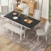 TREXM 6-Piece Classic Dining Table Set, Rectangular Extendable Dining Table with two 12"W Removable Leaves and 4 Upholstered Chairs & 1 Bench for Dini