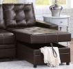 Espresso Convertible Sectional Pull Out Bed Sofa Chaise Reversible Storage Chaise Polyfiber Tufted Couch Lounge