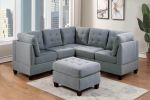 Modular Sectional 6pc Set Living Room Furniture Corner Sectional Tufted Nail heads Couch Gray Linen Like Fabric 3x Corner Wedge 2x Armless Chairs and