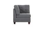 Modular Sectional 6pc Set Living Room Furniture Corner Sectional Tufted Nail heads Couch Gray Linen Like Fabric 3x Corner Wedge 2x Armless Chairs and