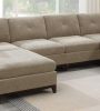 Camel Chenille Fabric Modular Sectional 6pc Set Living Room Furniture U-Sectional Couch 2x Corner Wedge 2x Armless Chairs and 2x Ottomans Tufted Back