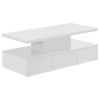 ON-TREND Modern Glossy Coffee Table With Drawer, 2-Tier Rectangle Center Table with LED lighting for Living room, 39.3''x19.6''x15.3'', White