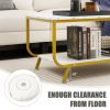 2-Tier Faux Marble Top Rectangular Coffee Table with Metal Frame