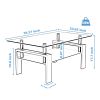 Rectangle Walnut Glass Coffee Table, Clear Coffee Table, Modern Side Center Tables for Living Room, Living Room Furniture