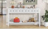 TREXM Rustic Entryway Console Table, 60" Long Sofa Table with two Different Size Drawers and Bottom Shelf for Storage (Antique White)