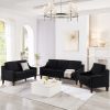 Modern 3 Piece seat Sofa Couch with Scooped Armrest/Wood legs,Upholstered Velvet 3-seat Sofa with Removable Cushions for Livingroom Bedroom,Black