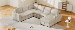 U_Style U-shaped Corduroy Combination Corner Sofa with Storage Lounge Chair, 6-seater Oversized Sofa, With USB interfaces,Suitable for Living Room, Of