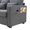 [VIDEO provided] [New] 114.2" Upholstered Sofa with Console, 2 Cupholders and 2 USB Ports Wired or Wirelessly Charged, Modern Linen Fabric Couches wit