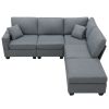 [VIDEO provided][New]89.8*60.2" Modern Sectional Sofa,5-Seat Modular Couch Set with Convertible Ottoman,L-Shape Linen Fabric Corner Couch Set with 2 P